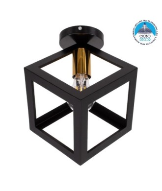 GLOBOSTAR® CUBE 00799 Μοντέρνο Φωτιστικό Οροφής με Ντουί 1 x E27 AC 220-240V IP20 - Μαύρο & Χρυσό - Μ25 x Π25 x Υ25cm